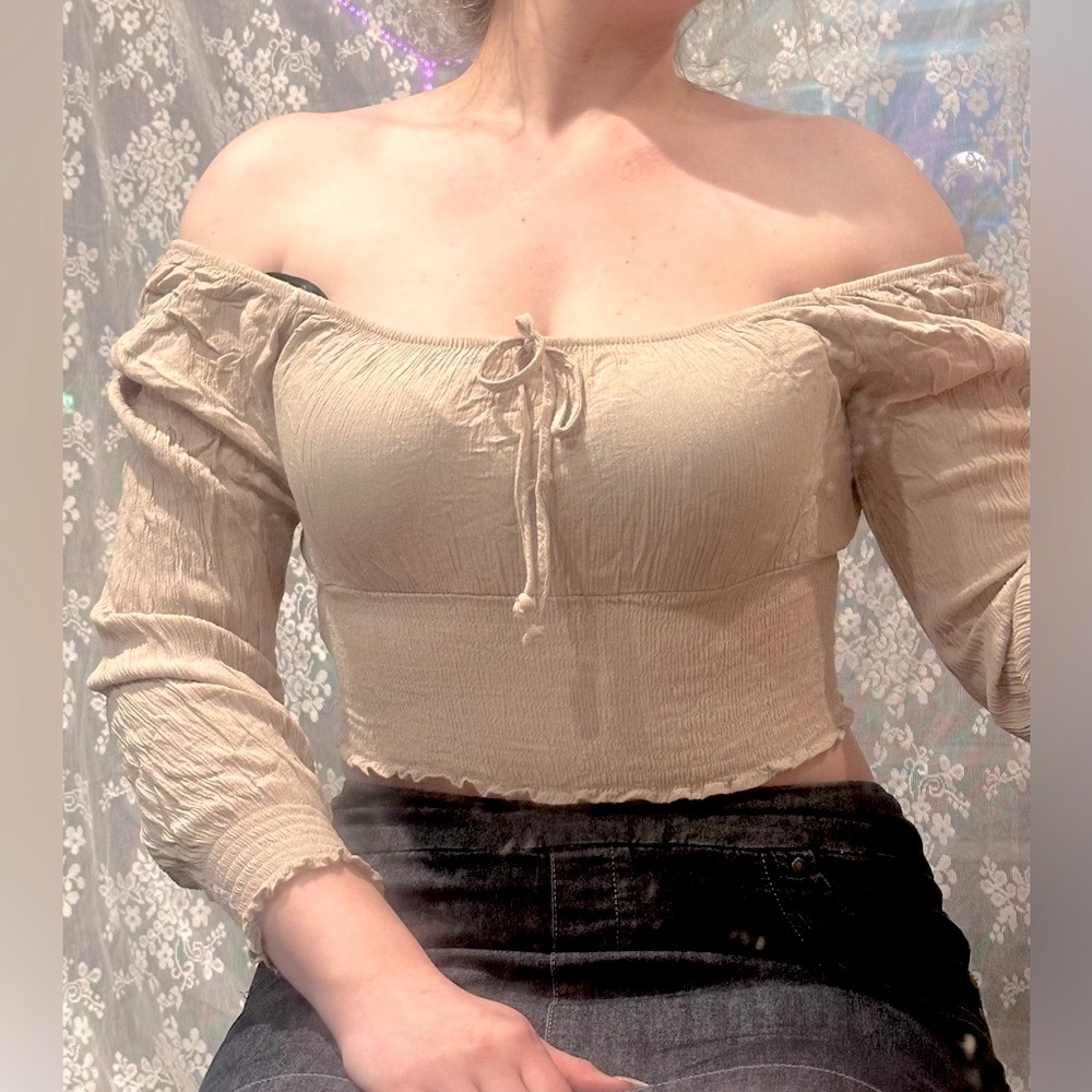 elegant beige long sleeve top